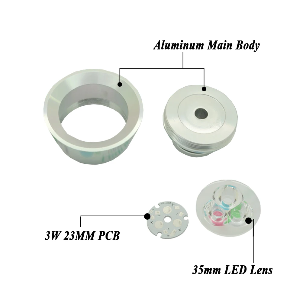 5pcs  3W Dia48x43mm LED Alumimun Lamp Head shell light House Base Spotlight/led Bulb Case kits+heat sink PCB+Lens