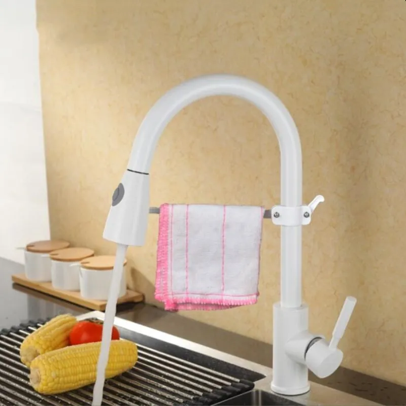 

Newly Arrived Pull Out Kitchen Faucet White Sink Mixer Tap 360 degree rotation kitchen mixer taps Kitchen Tap with Soap pallet