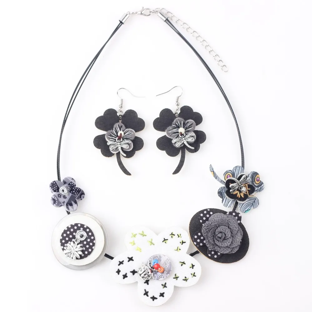 Bonsny Brand Fabric HANDMADE Statement Flower Necklace Earrings Jewelry Sets Choker Collar Fashion Jewelry For Women News Design