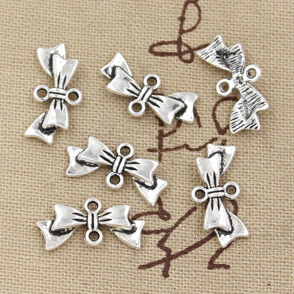 40pcs Charms Bowknot Link Bow Connector 20x9mm Antique Bronze Silver Color Plated Pendants Making DIY Handmade Tibetan Jewelry