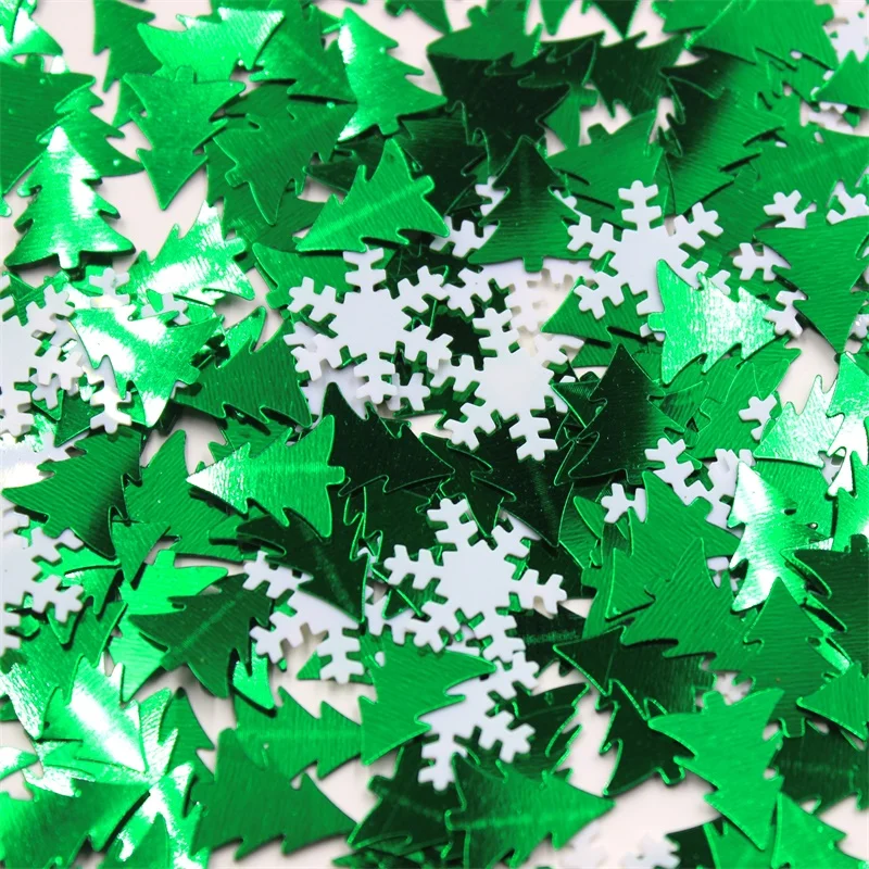 KSCRAFT Green Christmas Tree and White Snowflake Shape Sequins PVC Flat for DIY Card Making Craft Color Collection