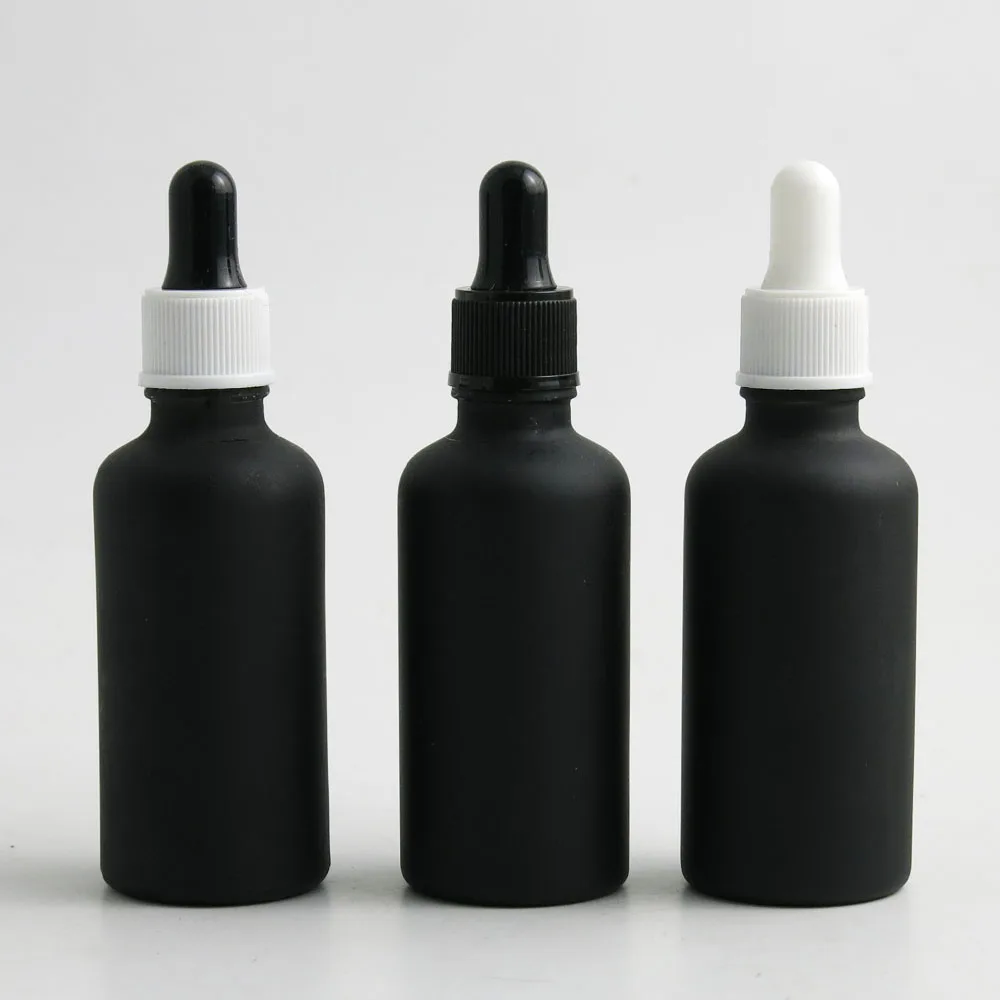 ขวดน้ำหอมแก้วสีดำแบบพกพาขนาด 50 มล. จำนวน 10 ขวด แบบด้าน/เรียบ พร้อมหลอดหยด สำหรับน้ำมันหอมระเหย สารเคมี น้ำหอม และเครื่องสำอาง