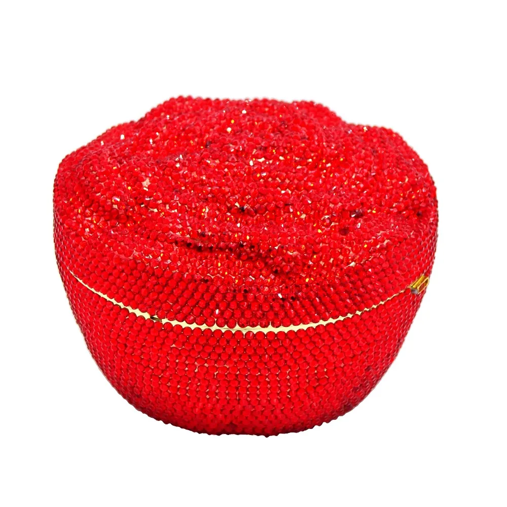 Custom rose color Red Evening Bags Flower Shape Luxury Crystal diamante banquet Bags Female Clutch Bags pochette A35