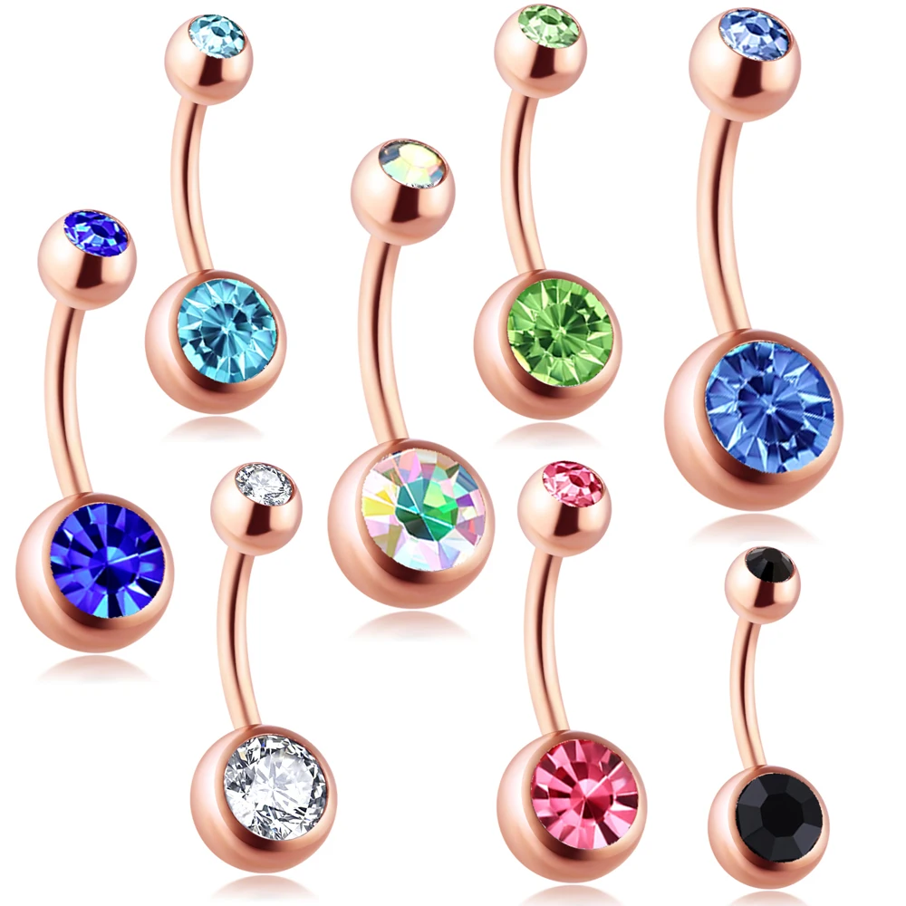 

JUNLOPWY Rose Gold Belly Button Ring Surgical Steel 14 Gauge Navel Piercing Barbell Curved Bar Earring Body Jewelry Mix 10 Color