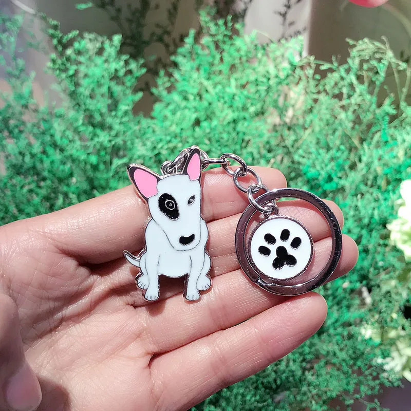 Keychains Cute Bull Terrier Keychains Dog Animal Pendant Key Chain Woman Luxury Key Rings Holder DIY Metal Keychain Keys gifts