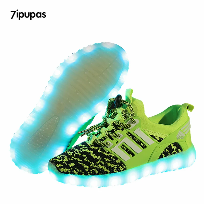 7ipupas New Trend children Led sneakers with usb Breathable luminous sneaker Canvas shoes girls&boys Kids Green Glowing Led shoe