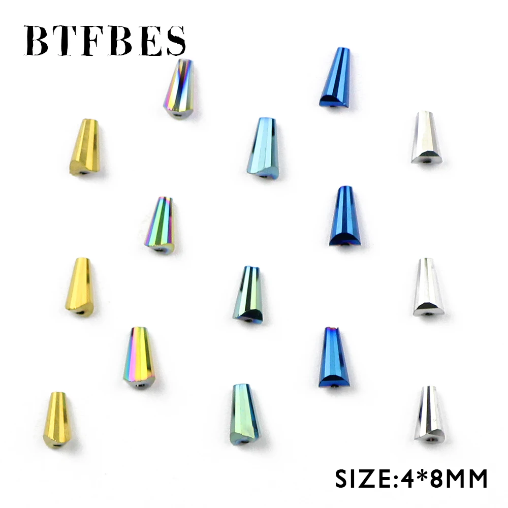 BTFBES Conical Austrian crystal Spacer beads 4*8mm 64pcs Tower Shape Plating Color Loose Beads For Jewelry Bangle Accessories DY