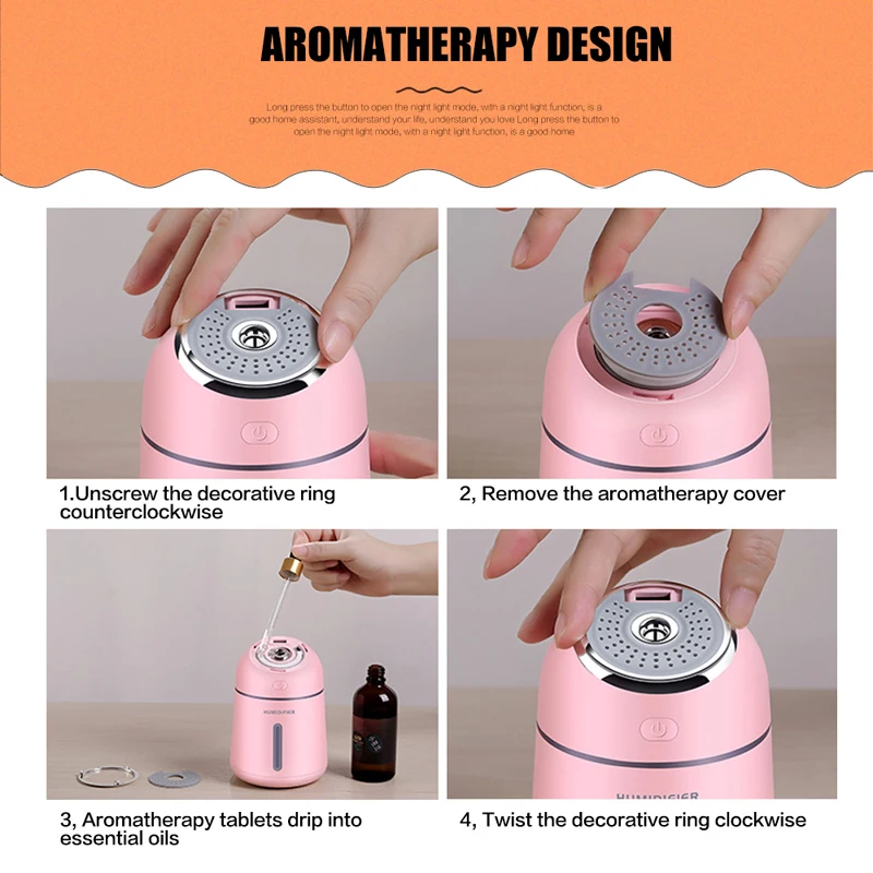 แบบพกพา Aromatherapy Air Humidifier USB Mist Maker Air Vaporizer USB Air พัดลมและไฟ led Aroma Essential Oil Diffuser