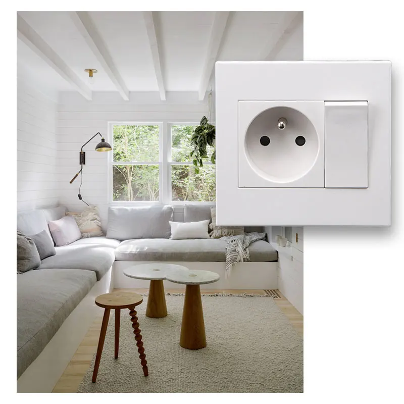 1 Gang 1 Way Wall Switch Socket  EU German/French Standard Push Button Switch With Socket Panel Wall Light Switch 16A 250V image 6