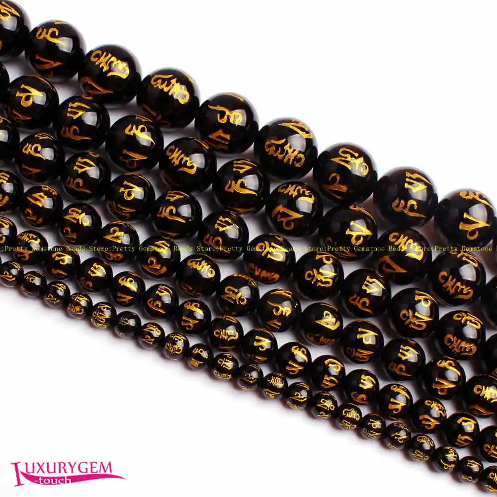 6/8/10/12/14/16mm Natural Black Agates Stone Round Shape DIY Loose Beads Strand 15