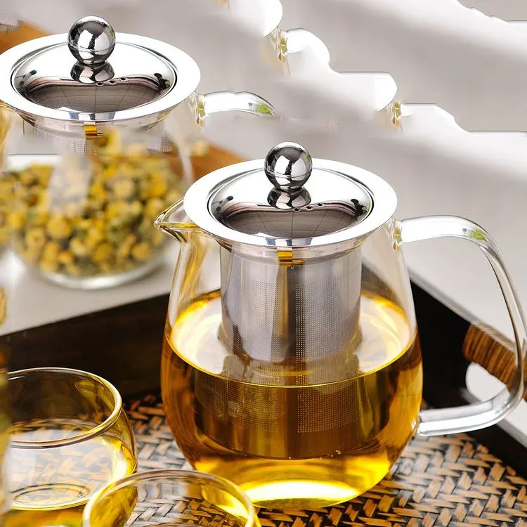 Heat resistance galss Tea pot,Kettle with steel filter/strainer,for water and flowers Coffee Juice Milk