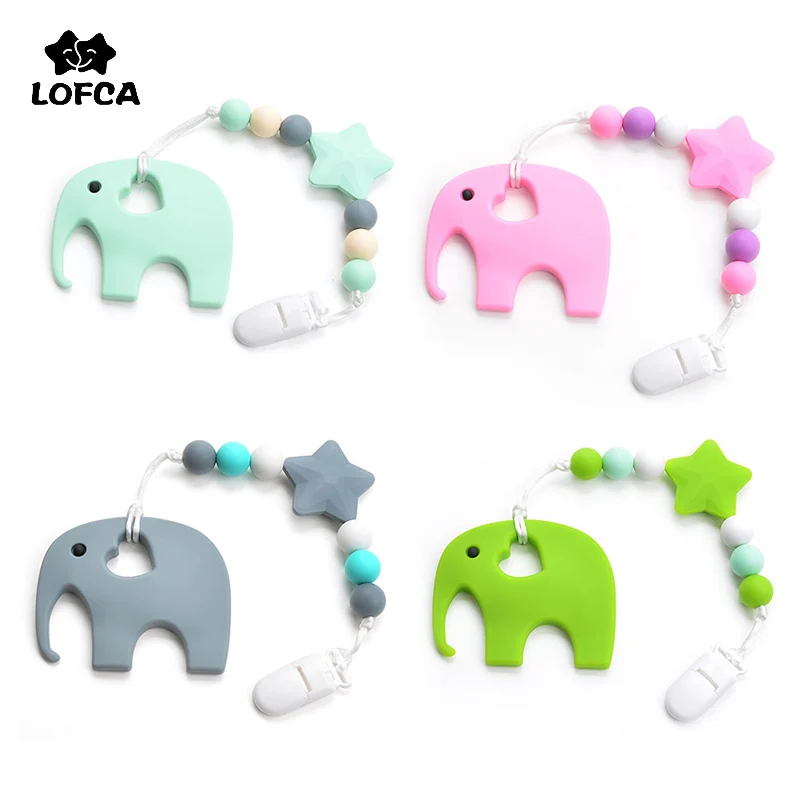 

LOFCA Baby Teether Elephant Pacifier Chain BPA Free Silicone Bead Pacifier Clips Baby Teething Toys Nursing Necklace Accessories