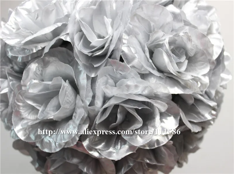 SPR 50cm wedding artificial silk flower ball plastic inner-slivery-kissing ball