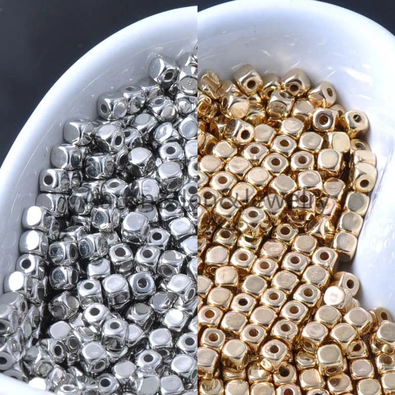 500Pcs 4mm silvery and gold Smooth Acrylic Cube Spacer  Beads For Jewelry Handmade YKL0031-X