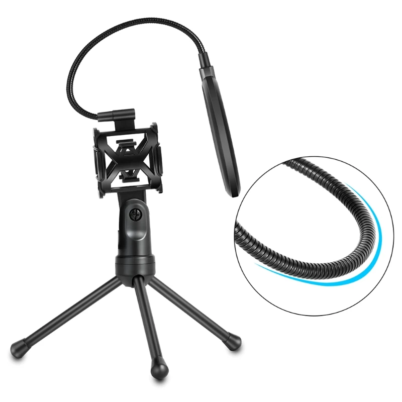 Desktop Microphone Stand Foldable Mic Tripod Stand with Shock Mount Portable Gooseneck Universal Microphone Holder Bracket