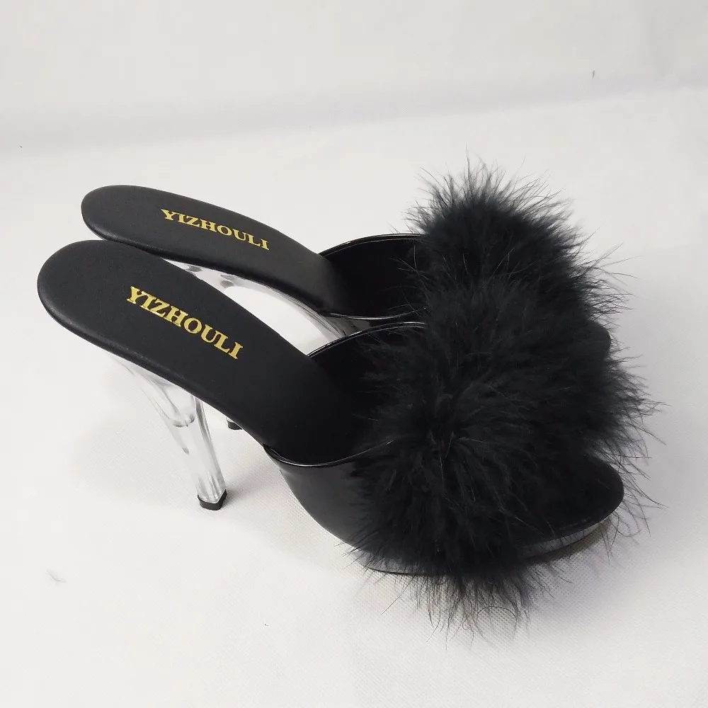 High Heels 13CM Stripper Shoes Plump Feathered Crystal Shoes Hot Sexy Platform Women\'s Sandals