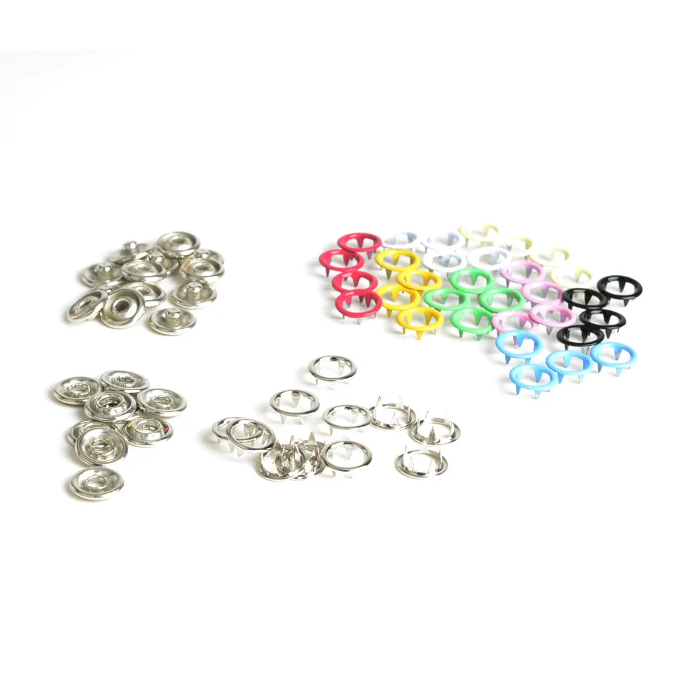 Random Mixed Colors Metal Prong Snap Buttons, Fasteners, Press Studs Poppers, Baby Romper Buckle, 9.5mm, 100 Sets/Lot