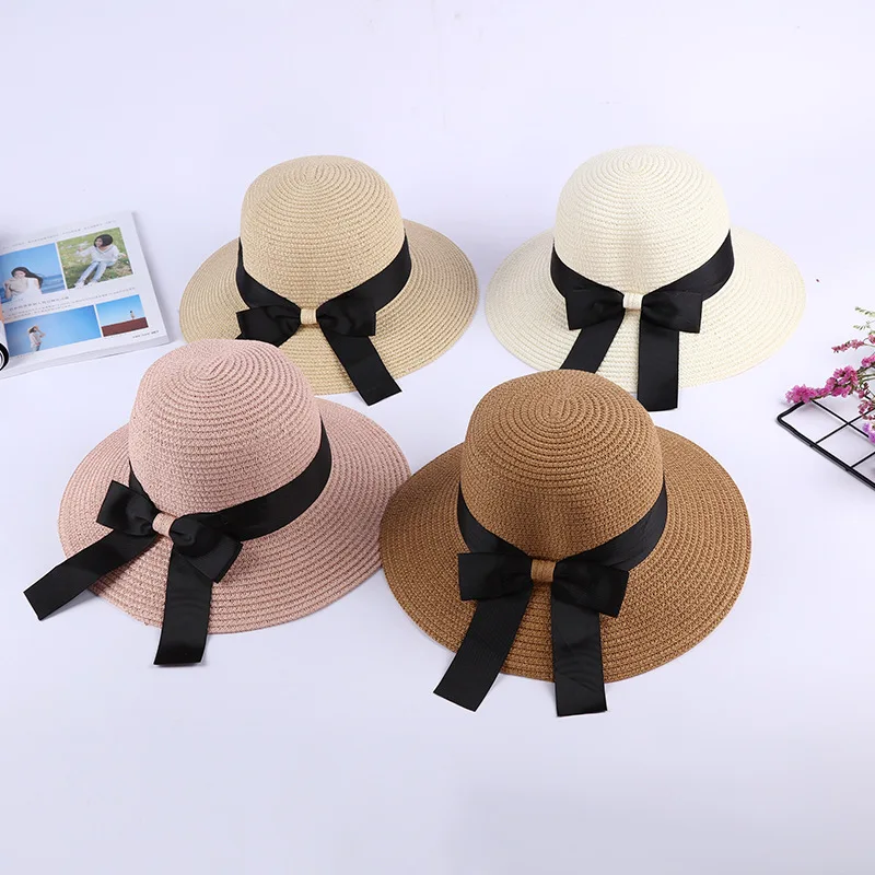 2019 new summer sun cap women straw hat with bow visor fashion hat