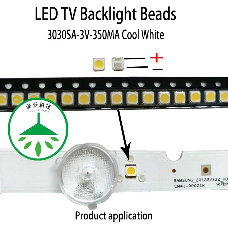 100Pcs/lot Repair led lcd tv backlight cap lamp beads 3030 3v 1w cool white light suitable for samsung screen