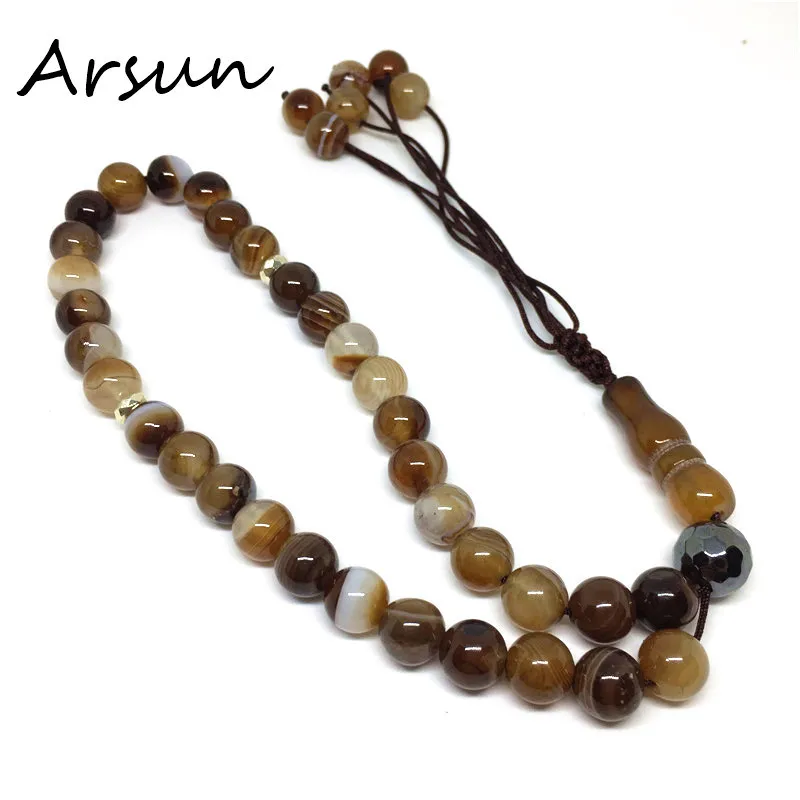 Natural Strip Stone 8mm Muslim 33 Worry Beads Islamic meditation payer Beads For Women and Men Great Gifts