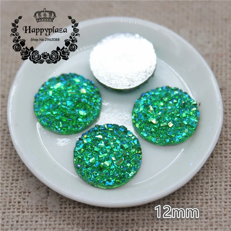 100pcs 12mm Shiny AB Resin Round Druzy Stone Surface Rhinestone DIY Home Garden Crafts Cabochon Scrapbook Accessories