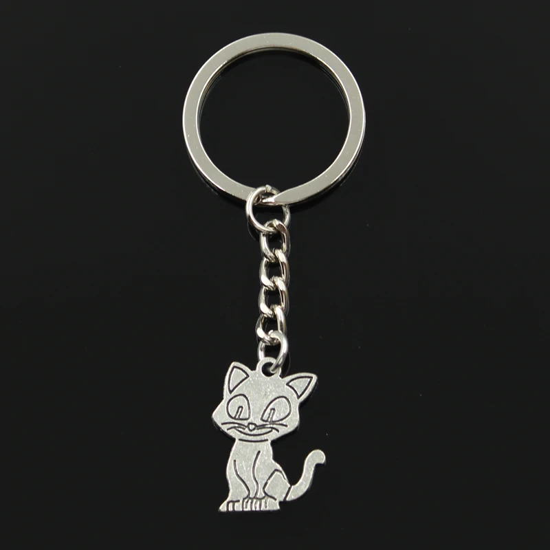 Fashion 30mm Key Ring Metal Key Chain Keychain Jewelry Antique Silver Color Plated Double Sided Cat 24x19mm Pendant