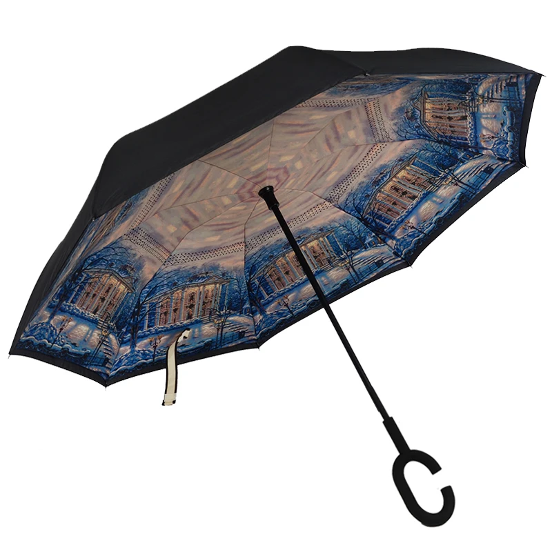 Paraguas Guarda Chuva Invertido Inverted Reverse Car Stand Windproof Rain Upside Down Umbrella Woman C Handle