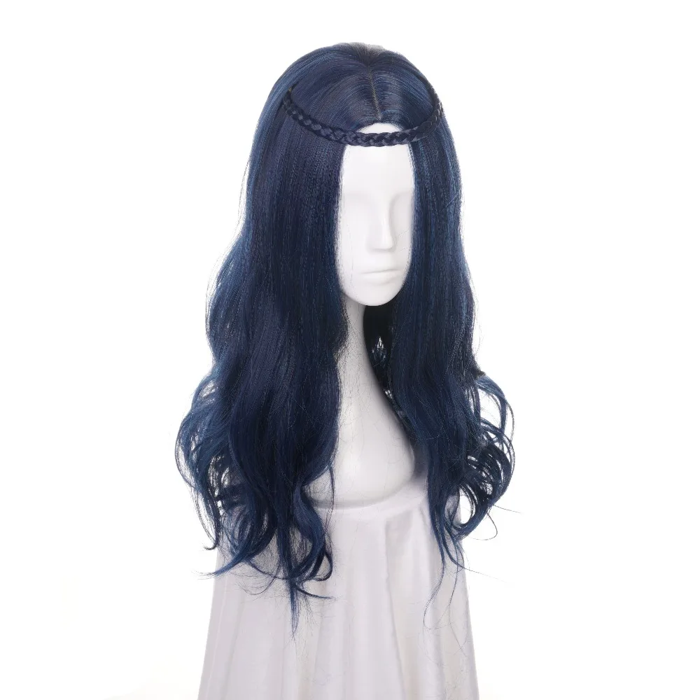 ccutoo 70cm Blue Mix Wavy Long Synthetic Wig Descendants 2 Evie Cosplay Wig Heat Resistance Middle Parting Hairstyles Braid Hair