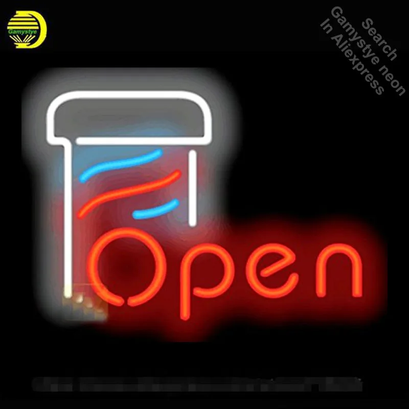 Neon Sign for Barber Pole Neon OPEN Sign neon bulb Sign Beer Bar Pub Neon lights Sign glass Tube Iconic Advertise Night Light