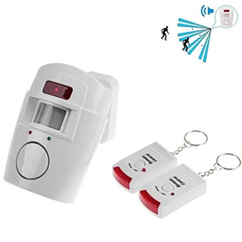 Mini alarma con control remoto inalámbrico, Detector de Sensor de movimiento infrarrojo IR y Sirena fuerte de 105dB para seguridad del hogar,