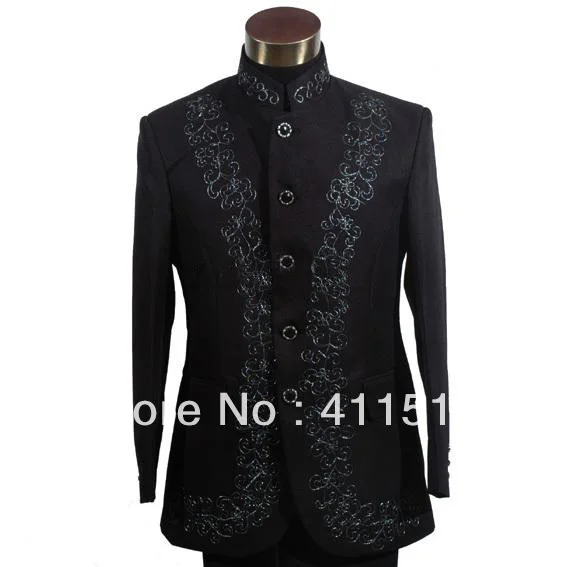 

FREE shipping!Custom Black Embroidery Groom Tuxedos/Best Man Lapel Groomsmen Men Wedding groom Suits dress/custom suit