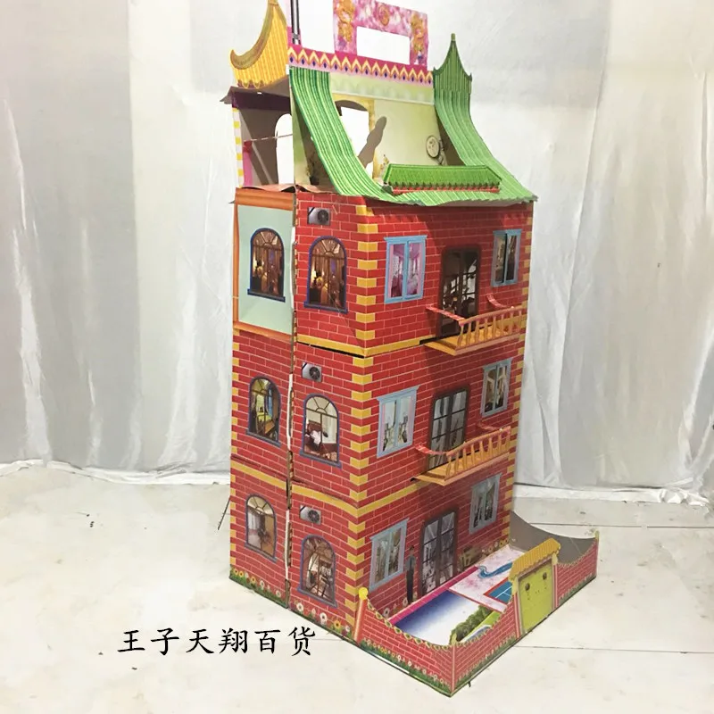 Burning Paper Sacrifice Articles Super Large Paper House Villa Folding Free-assembly Paper Tower Lingwu Sacrifice to ancestors