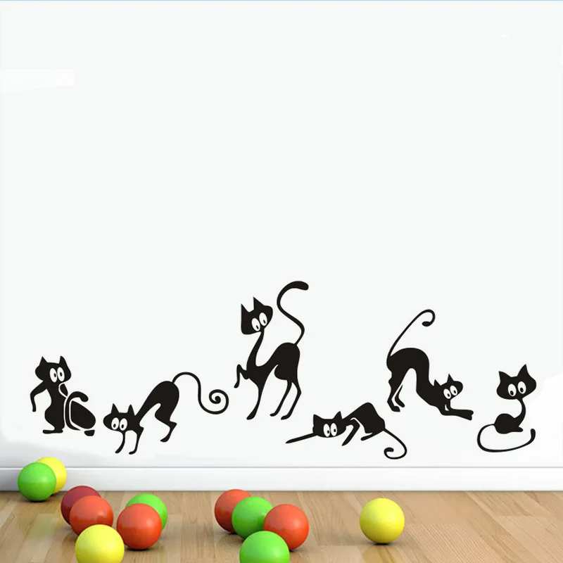 Funny Black Cat Wall Stickers Animals Living Room Background For Home Decoration Mural Art Decals Wallpaper Waist Line Poster