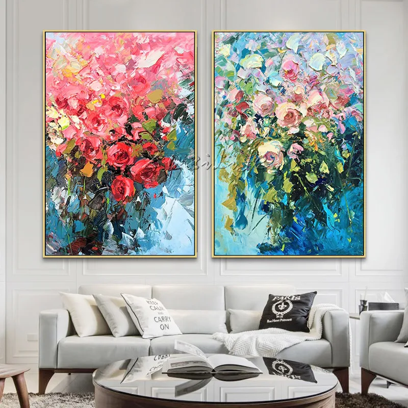 

Flower Canvas Painting Quadros Cuadros Decoracion Palette Knife 3D Texture Acrylic Wall Art Pictures For Living Room Home Decor