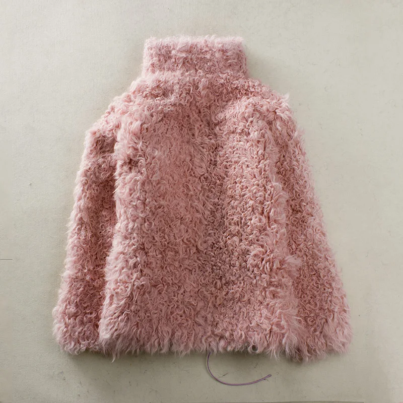 Chaqueta de invierno con parka de piel auténtica para mujer, Chaqueta corta de piel natural con cuello alto y cremallera de cordero, regalo de Navidad