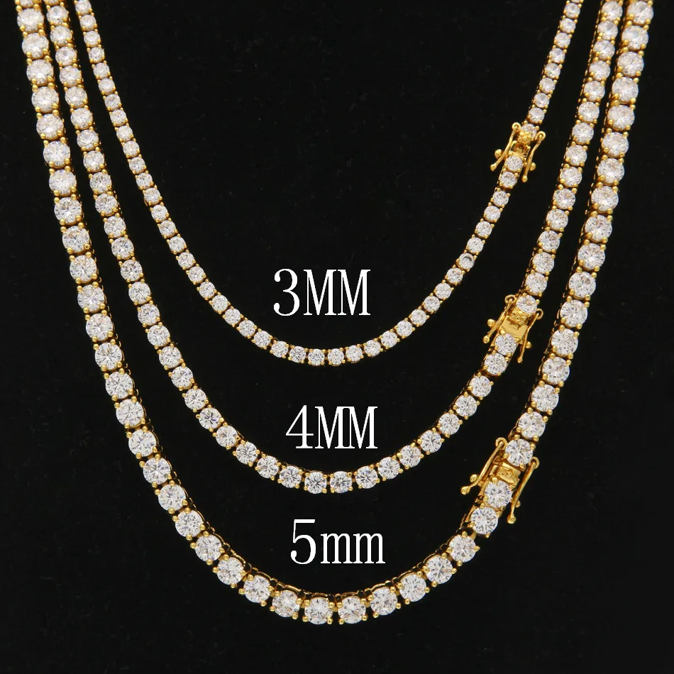 Uwin 3mm 4mm 5mm 8mm Mens Zircon Tennis Chain Necklace Gold Color Copper Material Iced Out 1 Row CZ Hip Hop