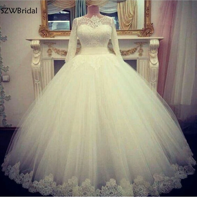 Robe de Mariée Musulmane Personnalisée à Manches sulf, Tenue de Bal, Grande Taille