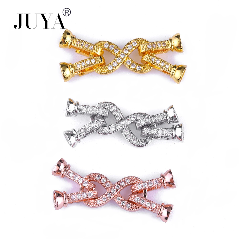 Suministros de joyería al por mayor, cierres plegables de circón Micro pavé de cobre para pulseras, piezas de collares, hebra de joyería DIY