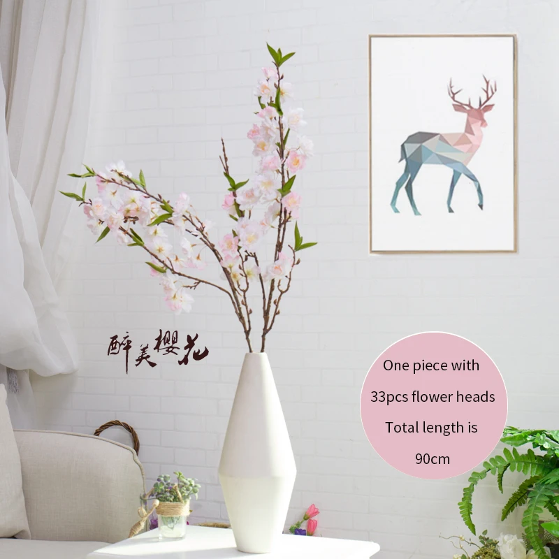 

90cm Fake Cherry Blossom Tree Silk Sakura Branches Artificial Flowers For Vase Wedding Backdrop Wall Decoration Plastic Flowers