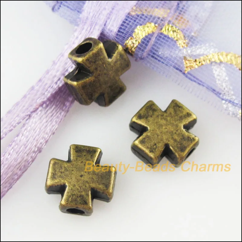 30New Tiny Smooth Cross Charms Antiqued Bronze Color Spacer Beads 8mm