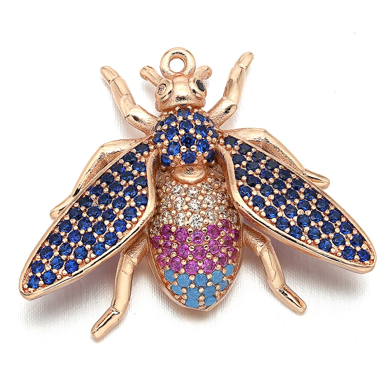 28*22mm Best Quality Brass Cubic Zirconia Beetle Charms Pendants for Diy Jewelry Findings, Hole: 1mm, Model: VD297