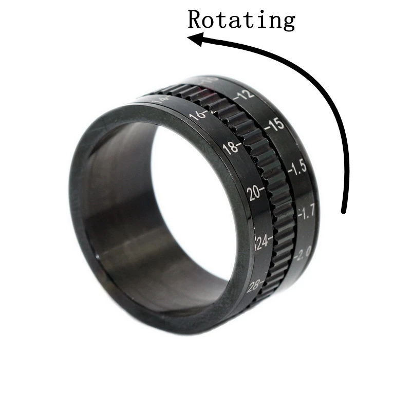 Stainless Steel Black Plated Camera Telephoto Lens Design Spinner For Men's Ring