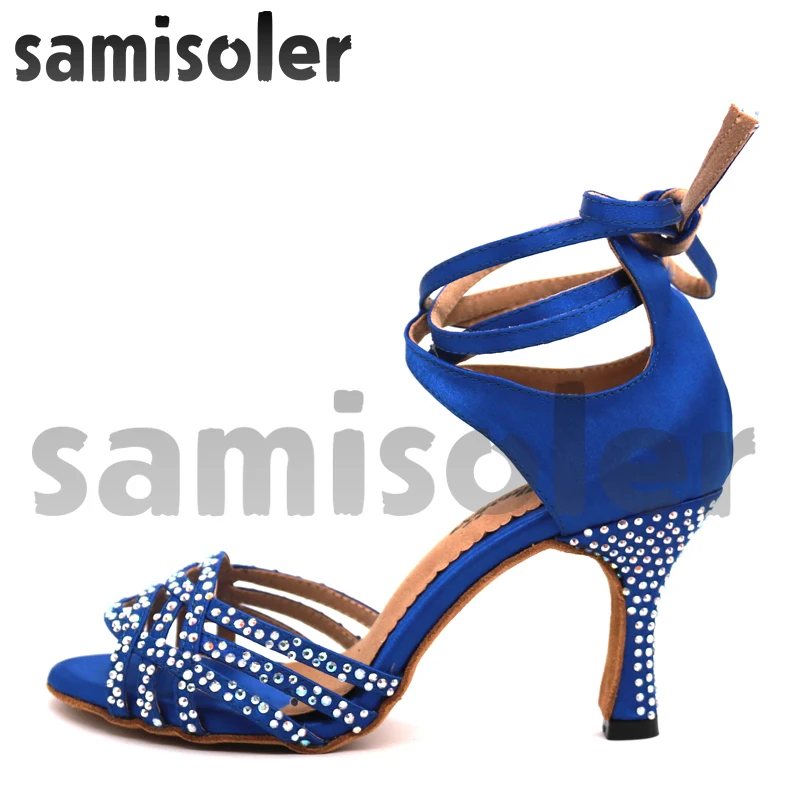 

Samisoler Bule 2018 New Latin Dance Shoes Salsa Woman Satin Soft Bottom Fashion Dance Sandals Rhinestone Ballroom Shoes