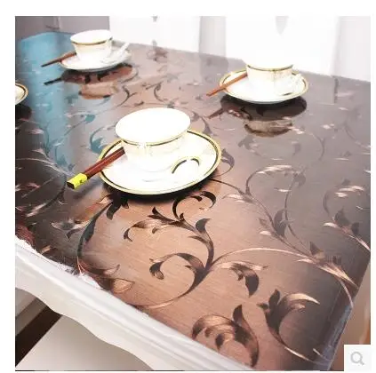 PASAYIONE Kawaii Soft Glass Table Mat With Floral Pattern Waterproof Shiny PVC Table Cloth Thickness 1mm Table Cover Home Decor