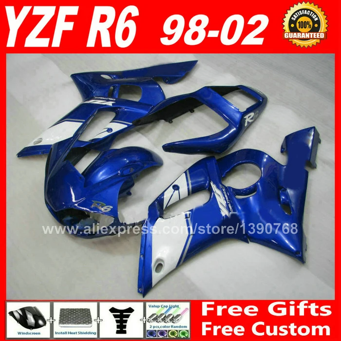 High quality Fairings kit for YAMAHA YZF R6 98 99 00 01 02 blue ABS parts yzfr6  fairing kits 1998 1999 2000 2001 2002 V6S2