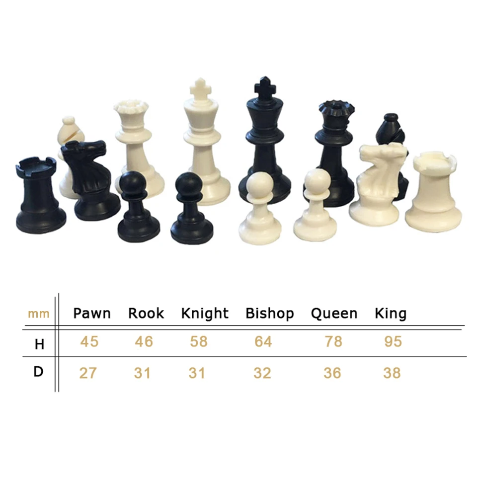 Plastic Chess Pieces 32 Pcs Chess Set King Height 49/64/75/95 mm Chess Game Standard Medieval Chessmen for Travel Board Games