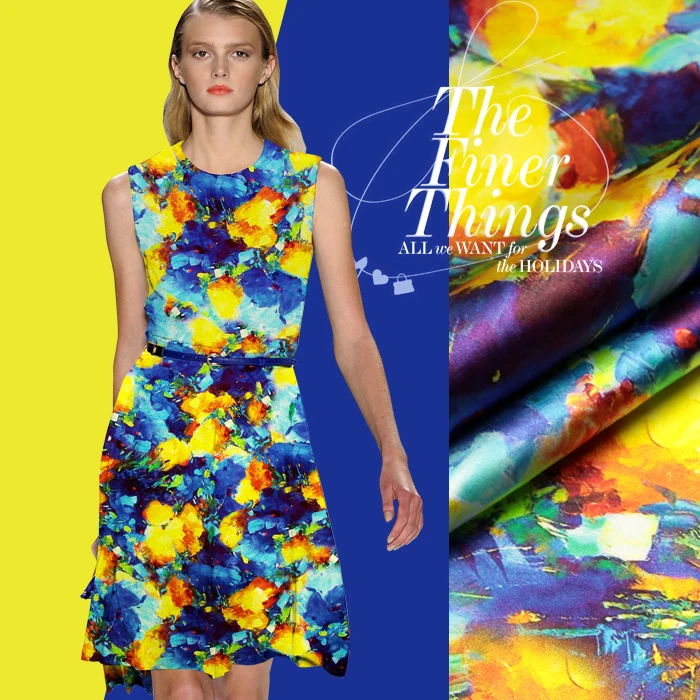 

CNUM SP175 Pure Silk/Floral Batik Pattern/Silk Fabric Elastic 93% Silk 7% Spandex/ Width1.18yd Thickness19mm