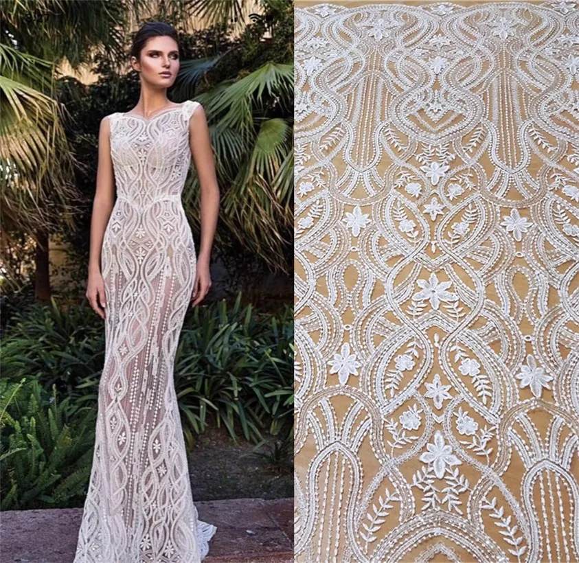 

New summer high-grade European mesh sequins fabric Slim wedding dress embroidered lace fabric DIY accessories