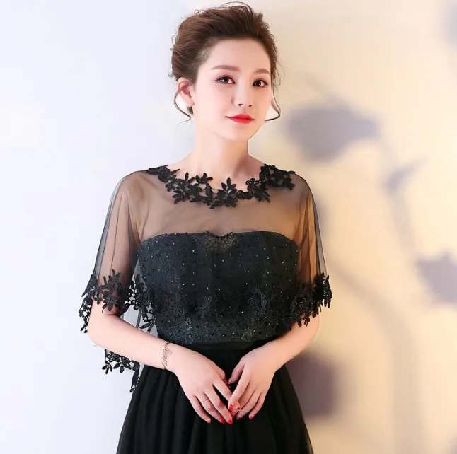 Autumn Summer Lace Bride Wedding Bolero Elegant bridal Opera Evening Party Prom Costume Capes Ivory Red Black Jackets Women Wrap