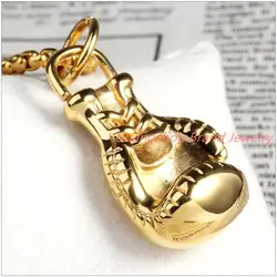 Newest Design Fashion 316L Stainless Steel Gold color  Bling Men Women Boxing Glove Pendant Necklace High Quality+Rope Chain